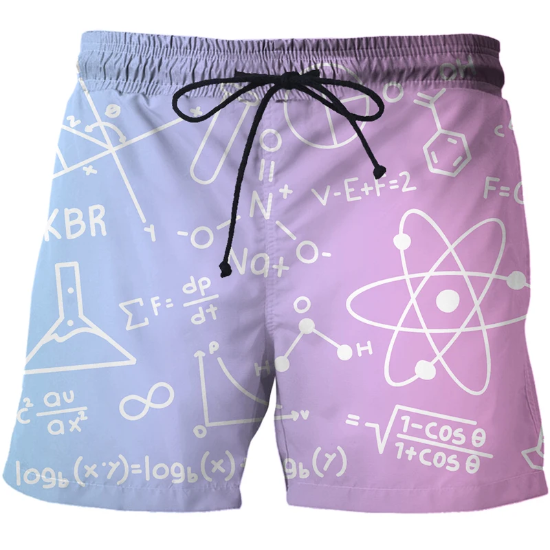 

2022 Summer Men Shorts Mathematical Formula New Casual Beach Sweat Short Pants Quick-dry Fashion Breathable Swimming Trunks