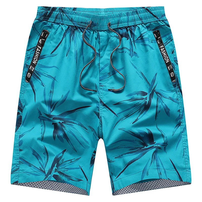 Summer Men's Casual Capris Loose Versatile Thin Sports Shorts Pure Cotton Beach Cropped Pants Fashion Leaf Jacquard Home Shorts