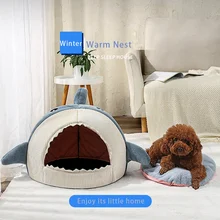 

Cat Sleeping Bed Warm Comfortable Cute Shark Pattern Semi-enclosed Pet House Four Seasons New Fashion Cat Nest Pet Accessories