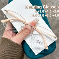 Frameless Cut Edge Metal Reading Glasses Ultra Light Pink Frame Presbyopia Glasses High-definition Anti Blue Light Eyeglasses 1
