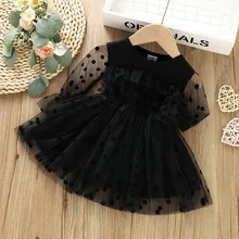 

2022 New Summer Autumn Girls Simple European And American Style Long Sleeved Dot Mesh Lace Princess Dress
