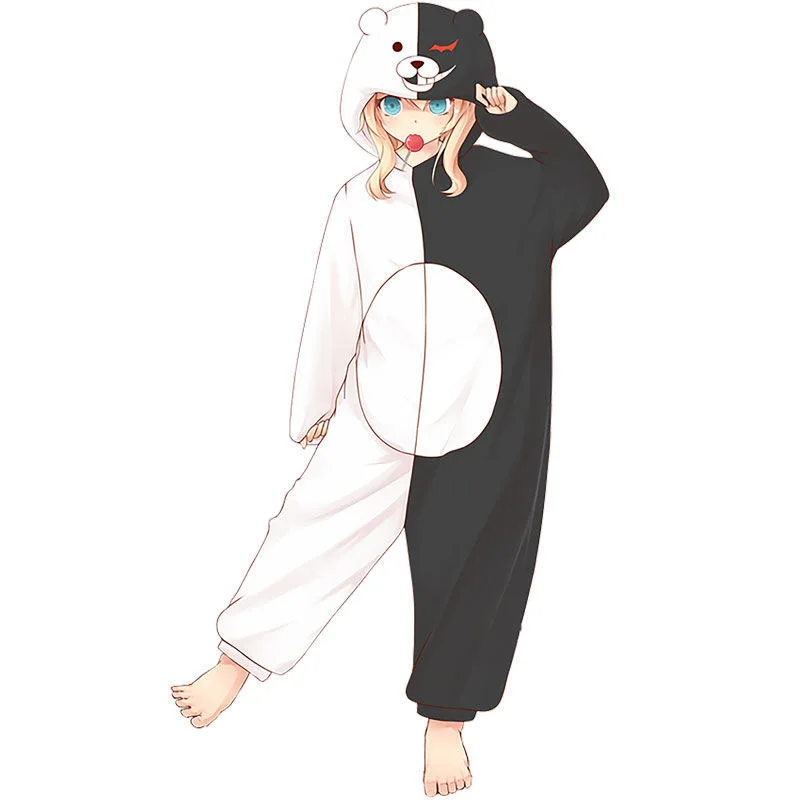 Game Trigger Happy Havo Kigurumi Anime Monokuma Pajamas Winter Flannel Adult Cartoon Cosplay Costume