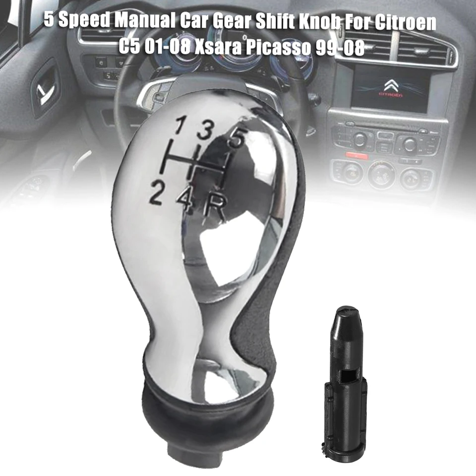 Pomello Cambio Auto 5 Marce Per Citroen C5 C4 C3 Xsara Picasso - Nero E Legno Pesca, Diametro 19mm, Con Adattatore - 3