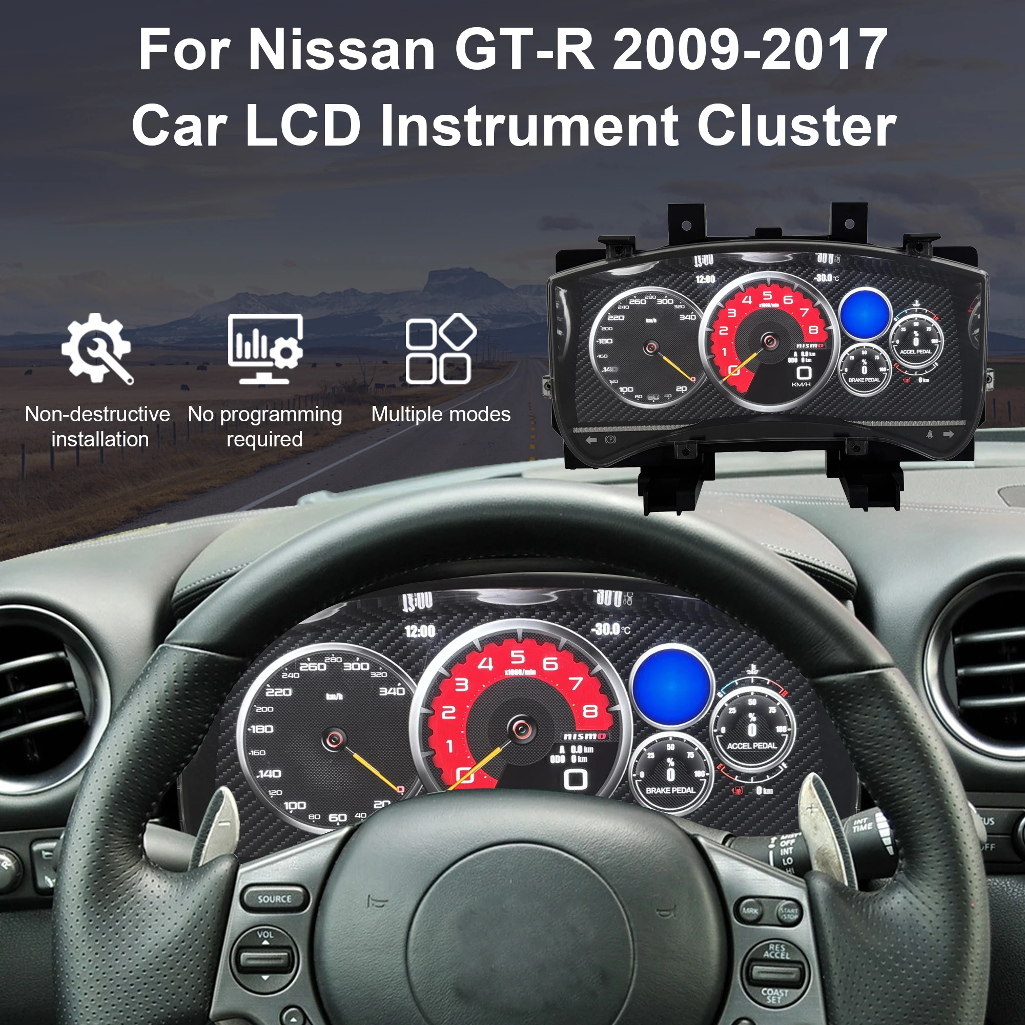 12"Cluster Digital Dashboard For Nissan GT-R 2009–2017 Virtual Warehouse Driving