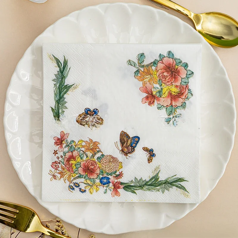 Colorful Butterfly Flower and Grass Printed Napkins 20pcs/Pac Butterfly Valley Bart Paper Wedding Pure Wood Pulp Paper Placemats