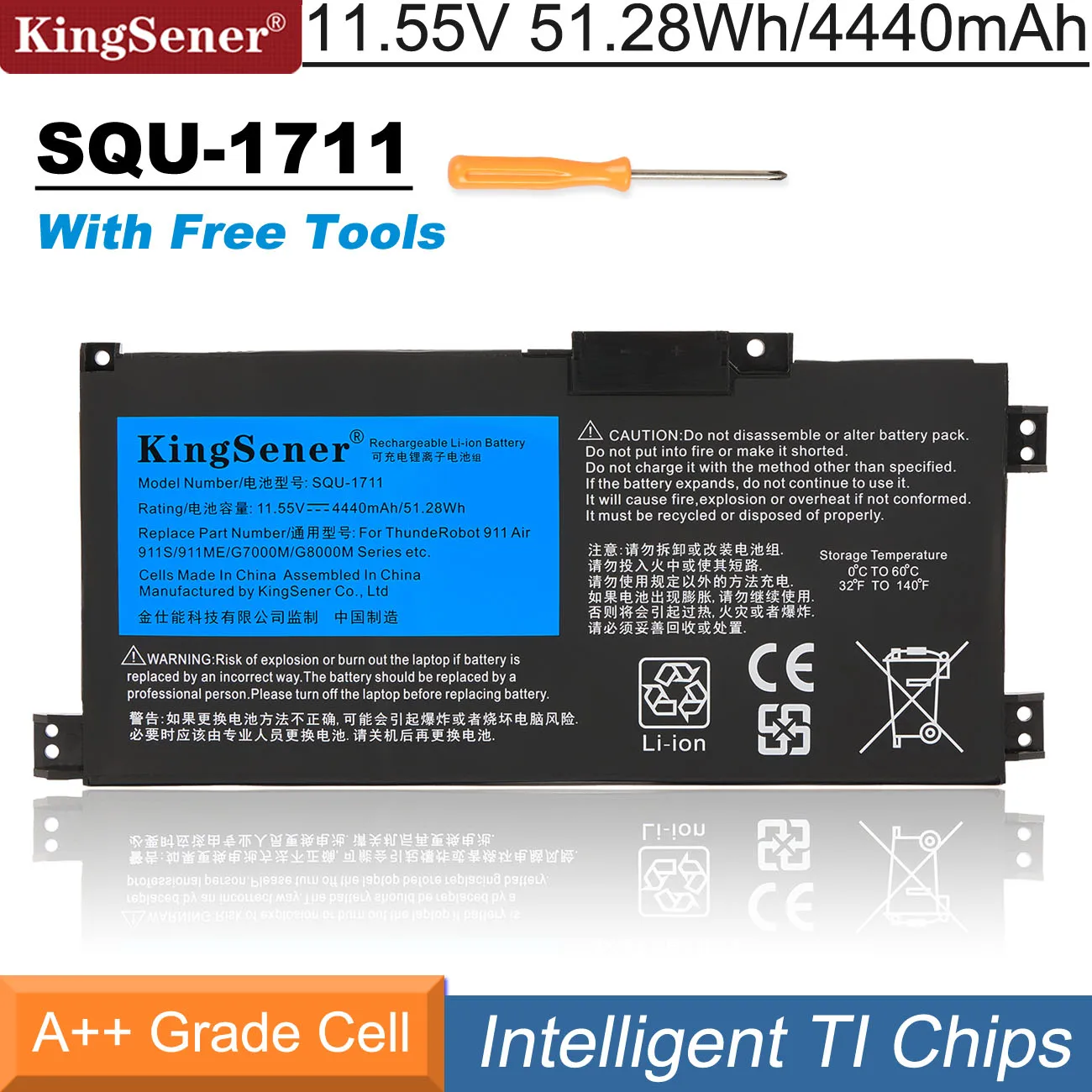 Kingsener Squ1711 Bateria do Portátil para Thunderobot 911 ar 911me 911mt 911s G7000m G8000m Squ-1718 11.55v 4440mah