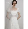 Fanan Korea Puff Sleeves Wedding Dresses  웨딩드레스 Chiffon Square Neck Lace Custom Made Ruched Photoshoot Bride Gowns Plus Size 6