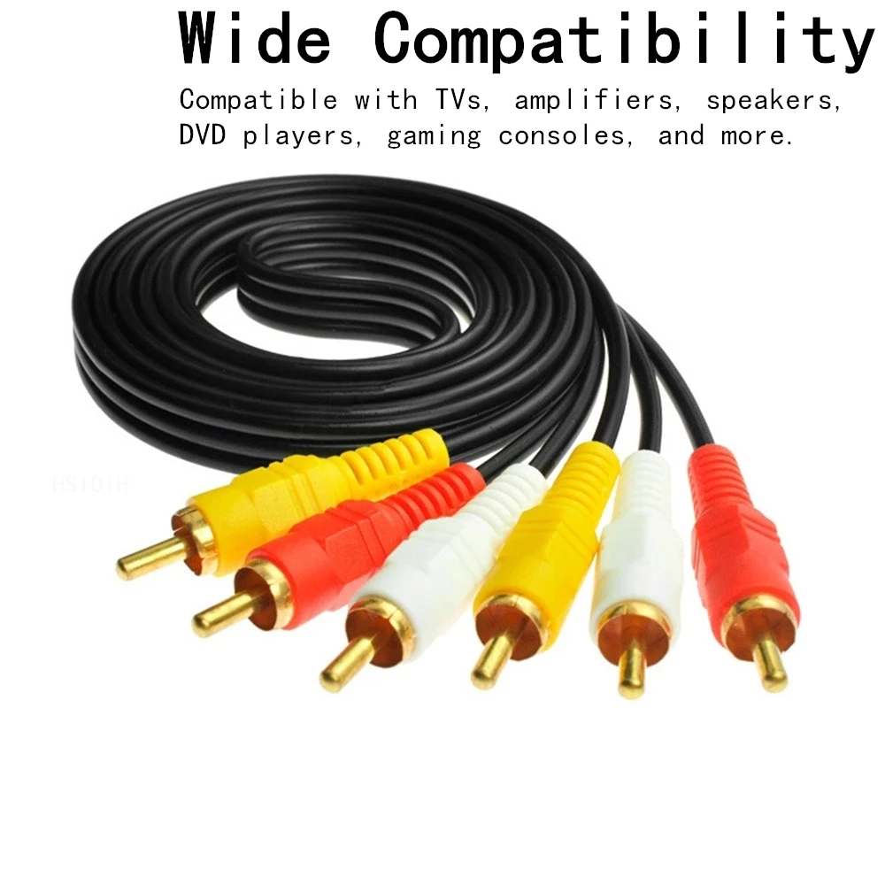 3RCA to 3RCA Male to Male Gold-Plated Connectors AV Cable Oxygen-Free Copper Core for High-Quality Audio and Video