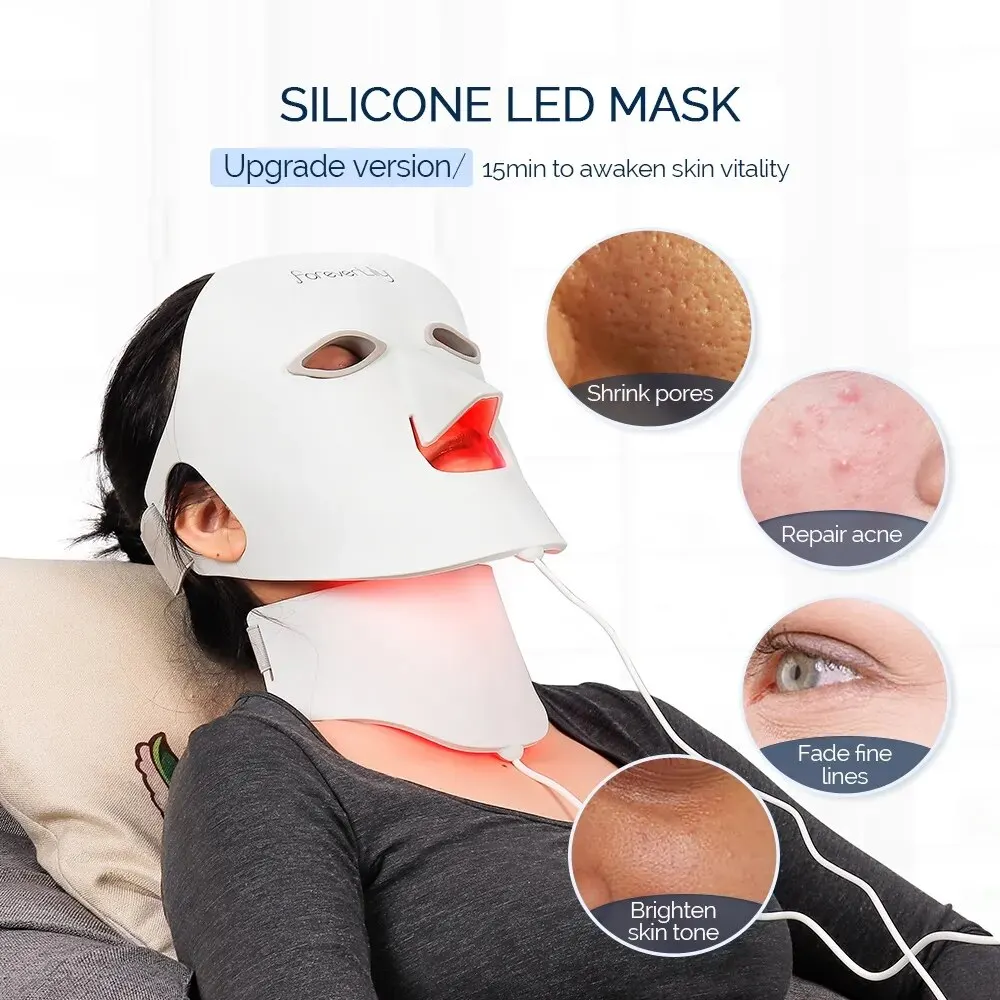 LED Facial Mask Foreverlily Face Neck Silicone 7 Colors LED Light Photon Therapy 3D Flexible Facial Beauty Mask Skin Brighten Skin Care