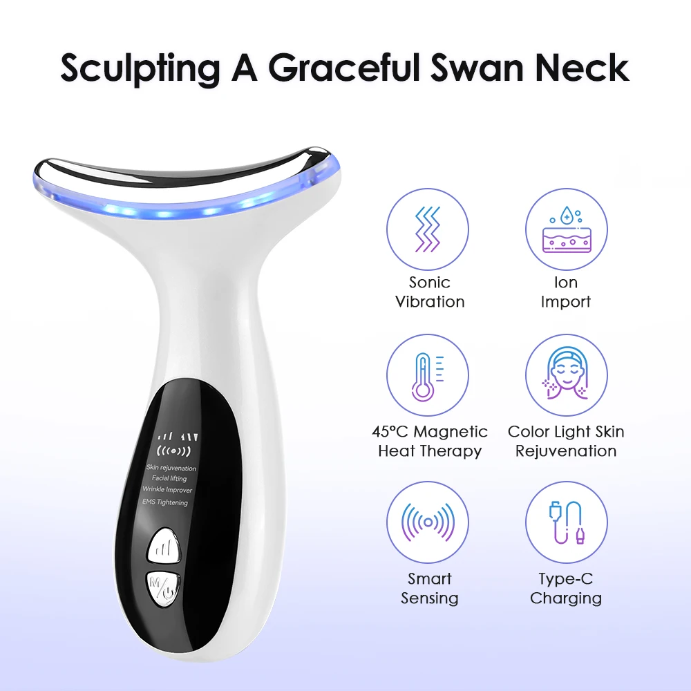 EMS Microcurrent Chin Lifting Face Neck Beauty Device LED Photon Firming Rejuvenation Anti Wrinkle Skin Care Facial Massager