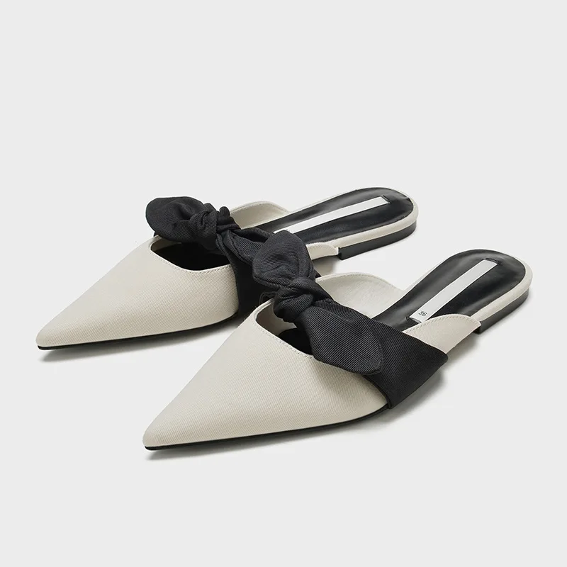Woman Flat Shoes Spring Summer Pointed Sexy Bow Outer Wear Plus Size 41