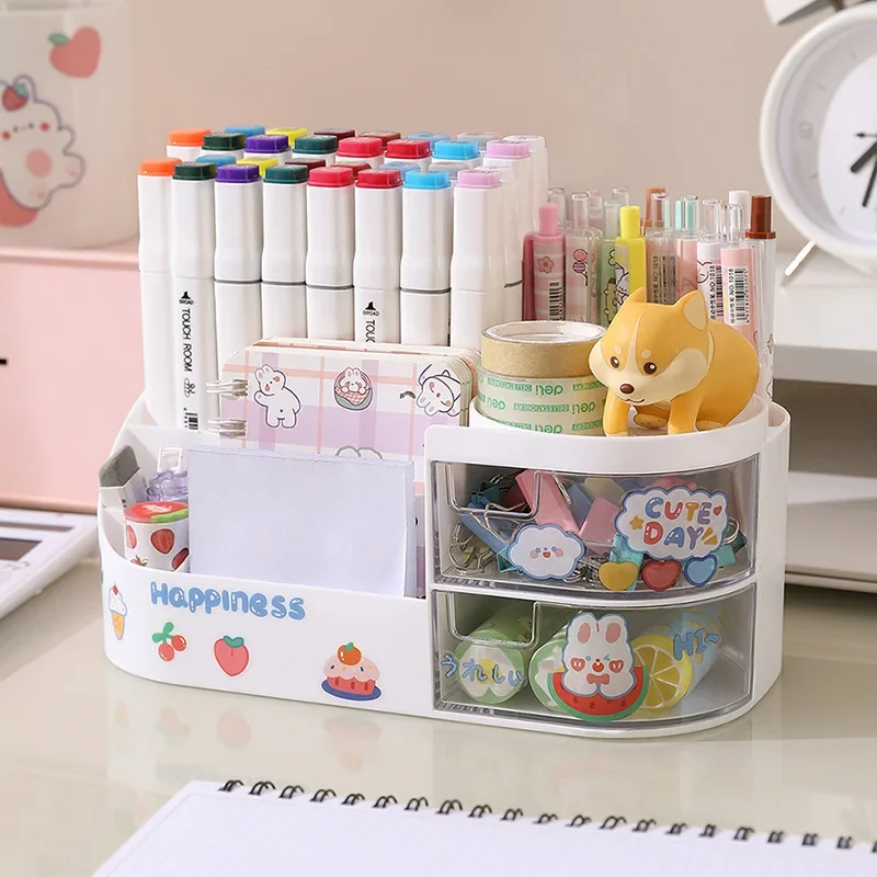 Ins Cute Kawaii Pen Holder Organizer Kids Girl Student Office Desktop Fashion Large Capacity Stationery Storage Box Organizer