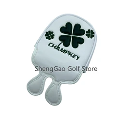 Lucky Clover Pattern Golf Putter Cover - Premium PU Leather with Magnetic Closure (White Double buckle)