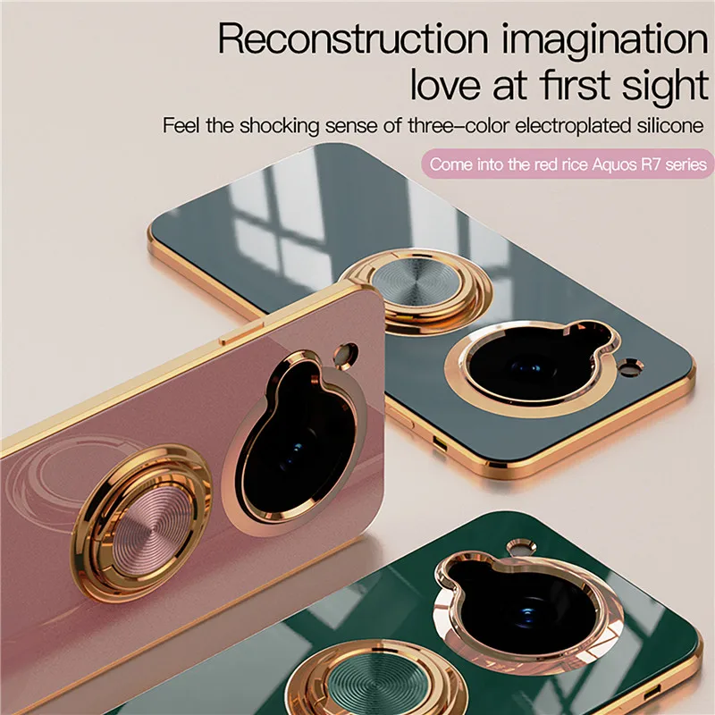 Magnetic Adsorption 6D Plating TPU Case with Ring and Stand Shell Cover