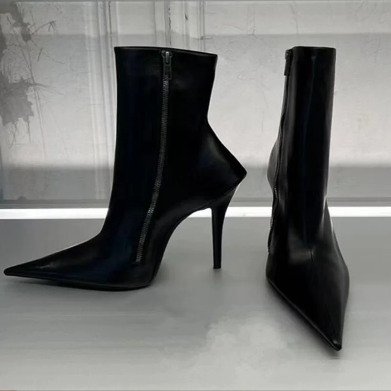 

Стильные ботильоны на КОНУСНОМ каблуке, черные кожаные ботильоны с острым носком и боковой молнией, модные современные ботинки, вечерние Клубные Ботинки на каблуке