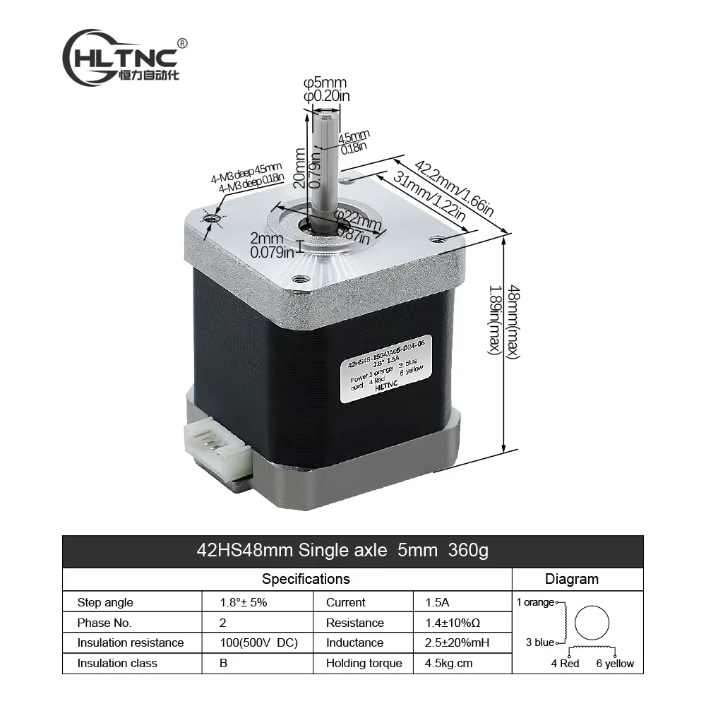 HLTNC nema17 42hs48 17hs48 4.5 kg.cm 1.5a 48mm 42 engine 4-lead 2