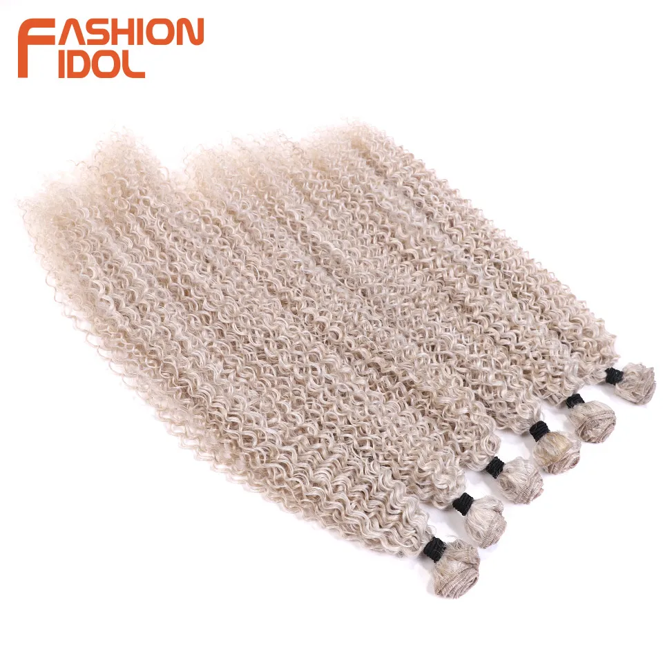 Hair extensions FASHION IDOL Afro Kinky Curly Hair 20-24 inches 6PCS Synthetic Hair Bundles Ombre Blonde High Temperature Fiber Extensions
