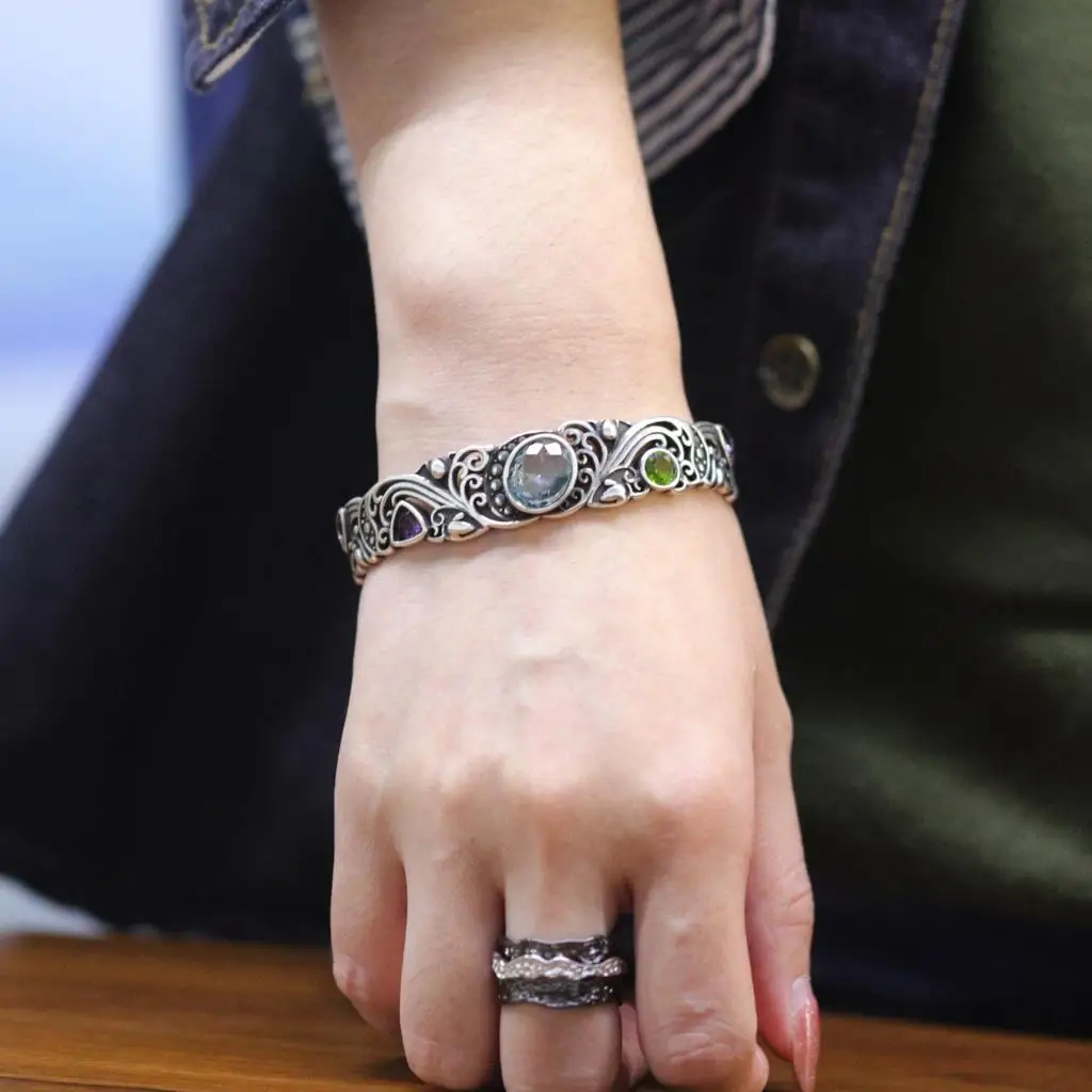 Silver Bracelet 925 Sterling Blue Purple Stone For Woman Girl Jewelry Gift