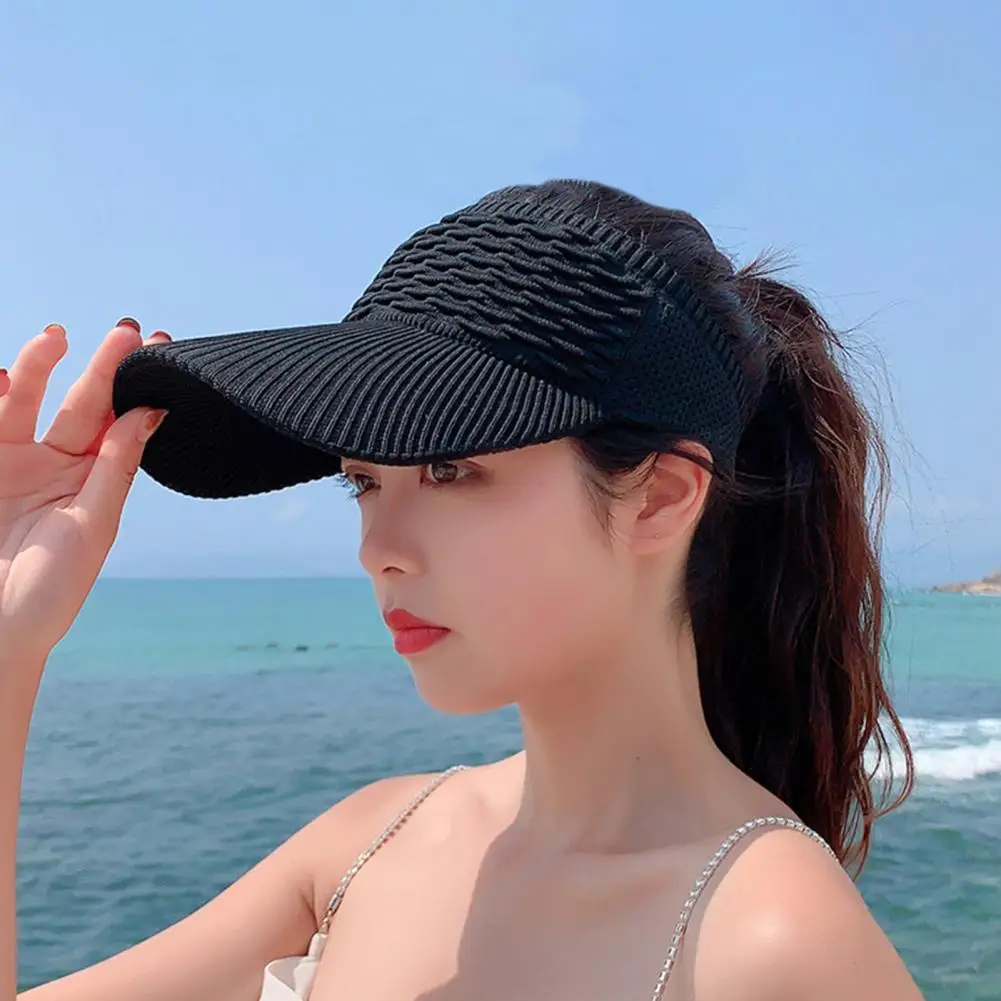 Tennis Caps Yoga Baseball Hats Women Sunshade Empty Top Hat Visor Suncreen Hollow Out Sports Sunhat Female Sun Caps Summer Sun Hat Elastic Foldable Beach Caps