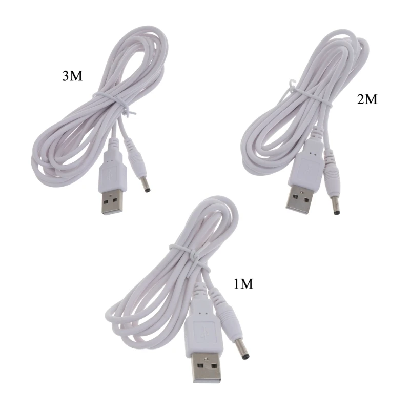 Universal USB to Barrel Jack Charging Cable – Multiple Length Options (1m/2m/3m) – 5V Power Cord Adapter