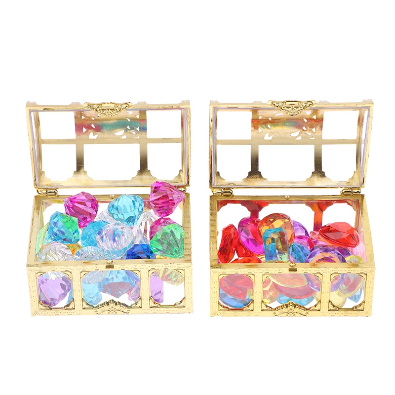 1Set Children Simulation Plastic Crystal Box Treasure Kids Acrylic Colorful Diamond Gems Plastic Large Jewels Toy 2.5cm Diameter 5