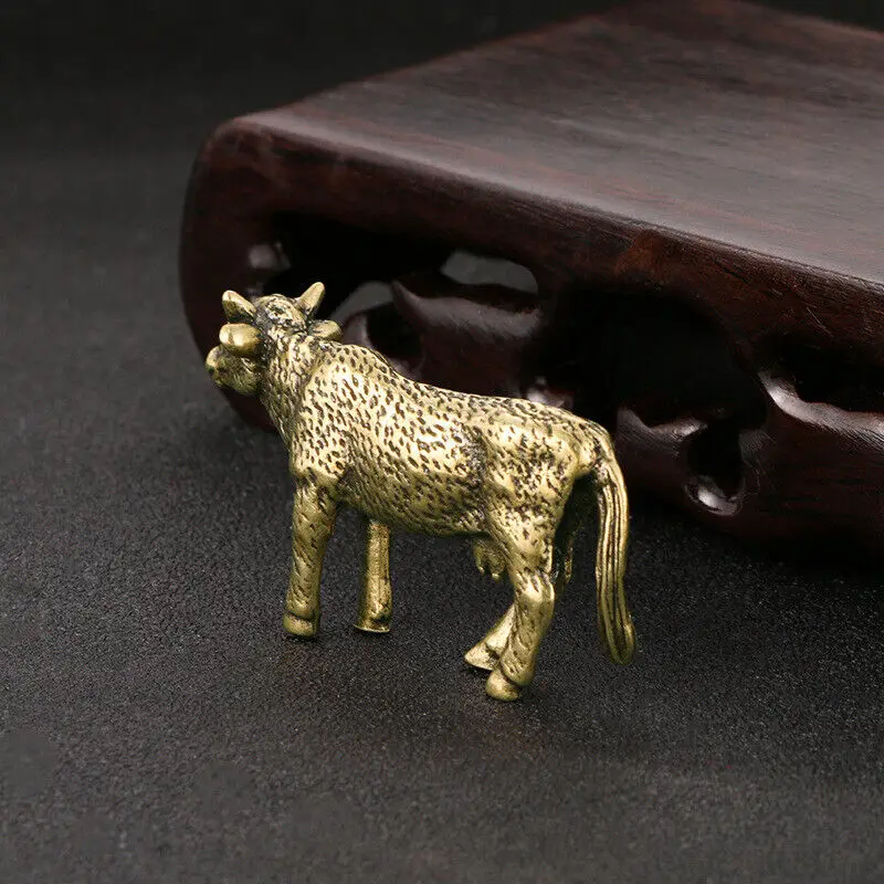 Tabletop Figurine Brass Cows Animal Statue Small Sculpture Gifts 4