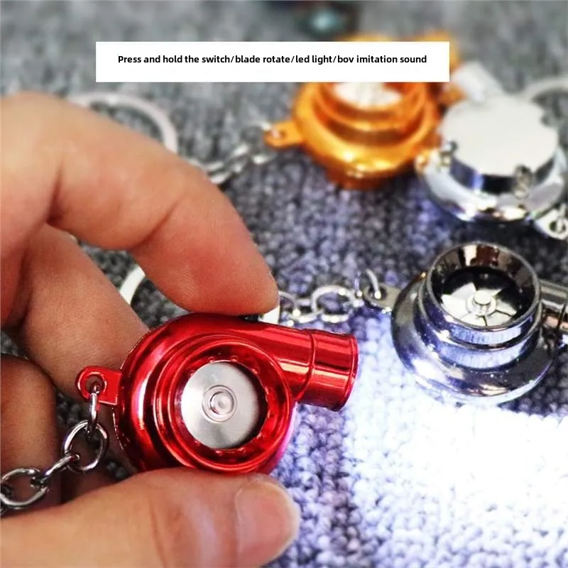 LED Turbo Sound Turbocharger Keychain Spinning Turbine Key Keychain Holder