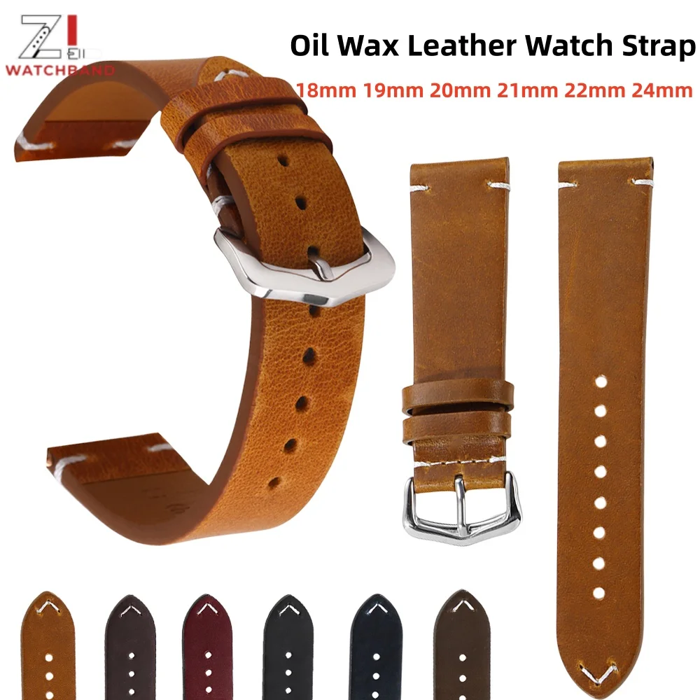 Vintage Retro Oil Wax Leather Watch Strap - Versatile Sizes and Unisex Design