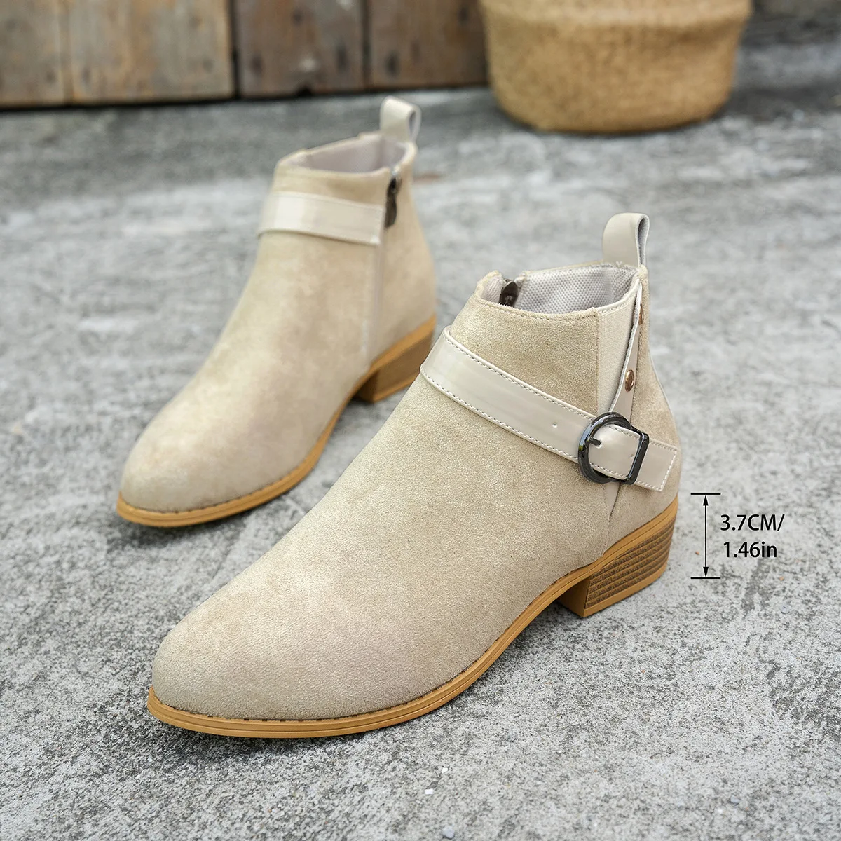 2026 Plus English-Style Pointed Toe Chelsea Boots for Women. Belt Buckle and Side Zipper Short Boots for Foreign Trade.