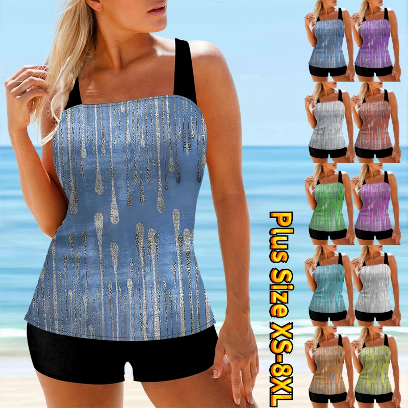

Women Swimwear Swimsuit Bikini Set Summer Loose Tankini Abstract Printing Monokini Bathing Suit Vintage Beach Wear Plus Size