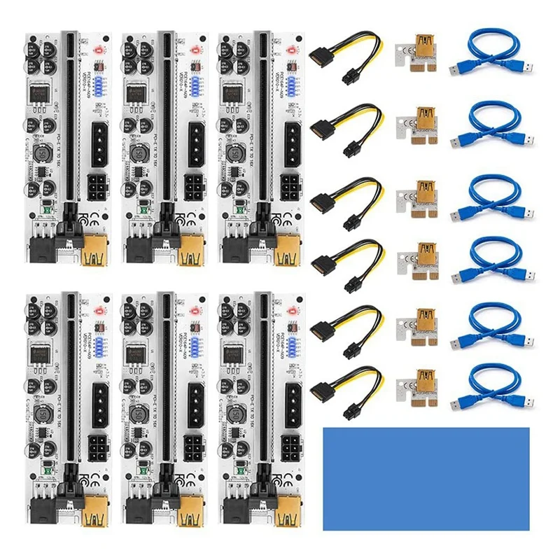 

Новинка-6 шт., графический Удлинитель на 1X до 16X USB3.0 для графического процессора BTC, адаптер для майнинга с термопанелью