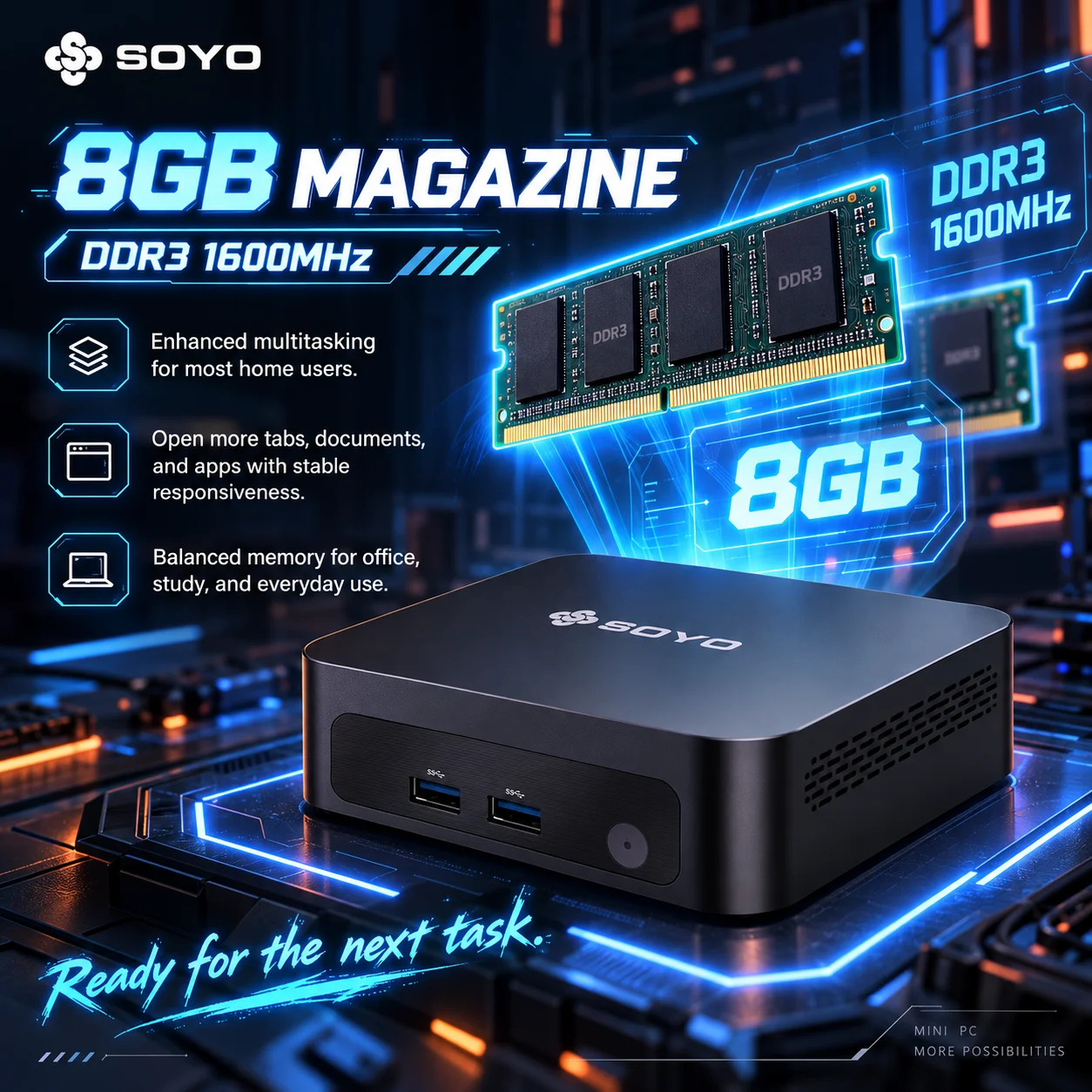 Soyo Mini Pc Y5 Intel Core I3 4Th Gen Processor 8Gb Ram 128Gb Ssd Windows 10 Mini Desktop Computer Multi-Screen 4K Output Wifi & Bluetooth 4.2 Usb-C Rj45 Ethernet Compact Small Pc for Home Office Business Daily Use