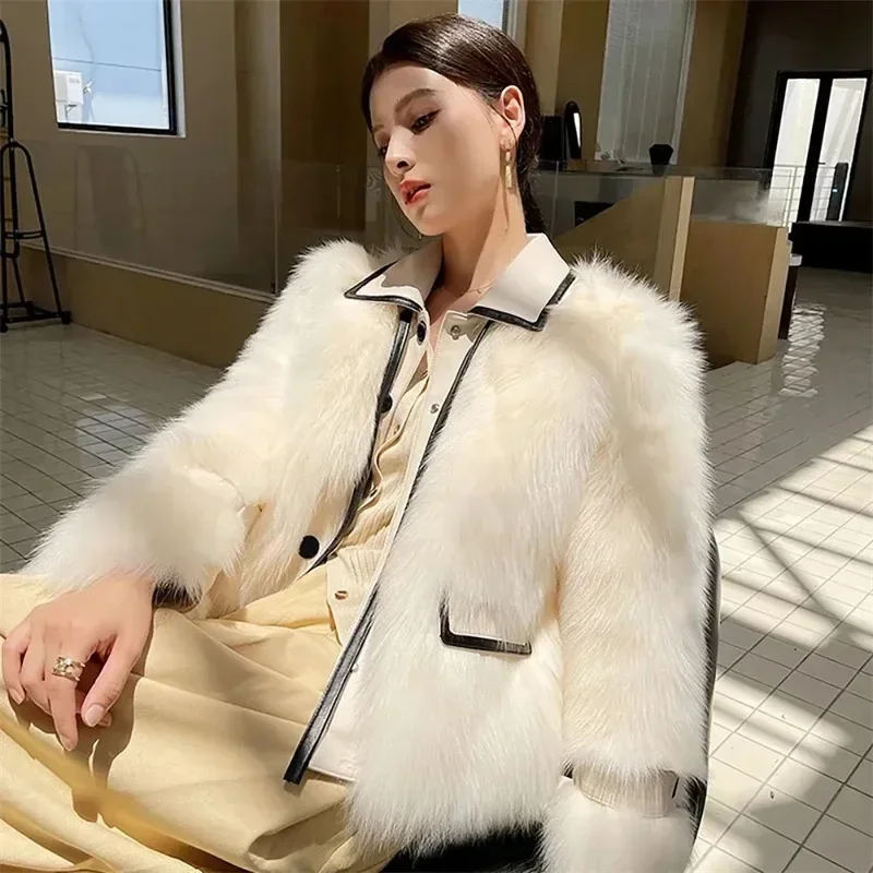 2024 Winter Imitation Fox Hair Department Lead Korean Thin Hair Thickened Warm Coat Woman Fashion Match Color Fur Coat White