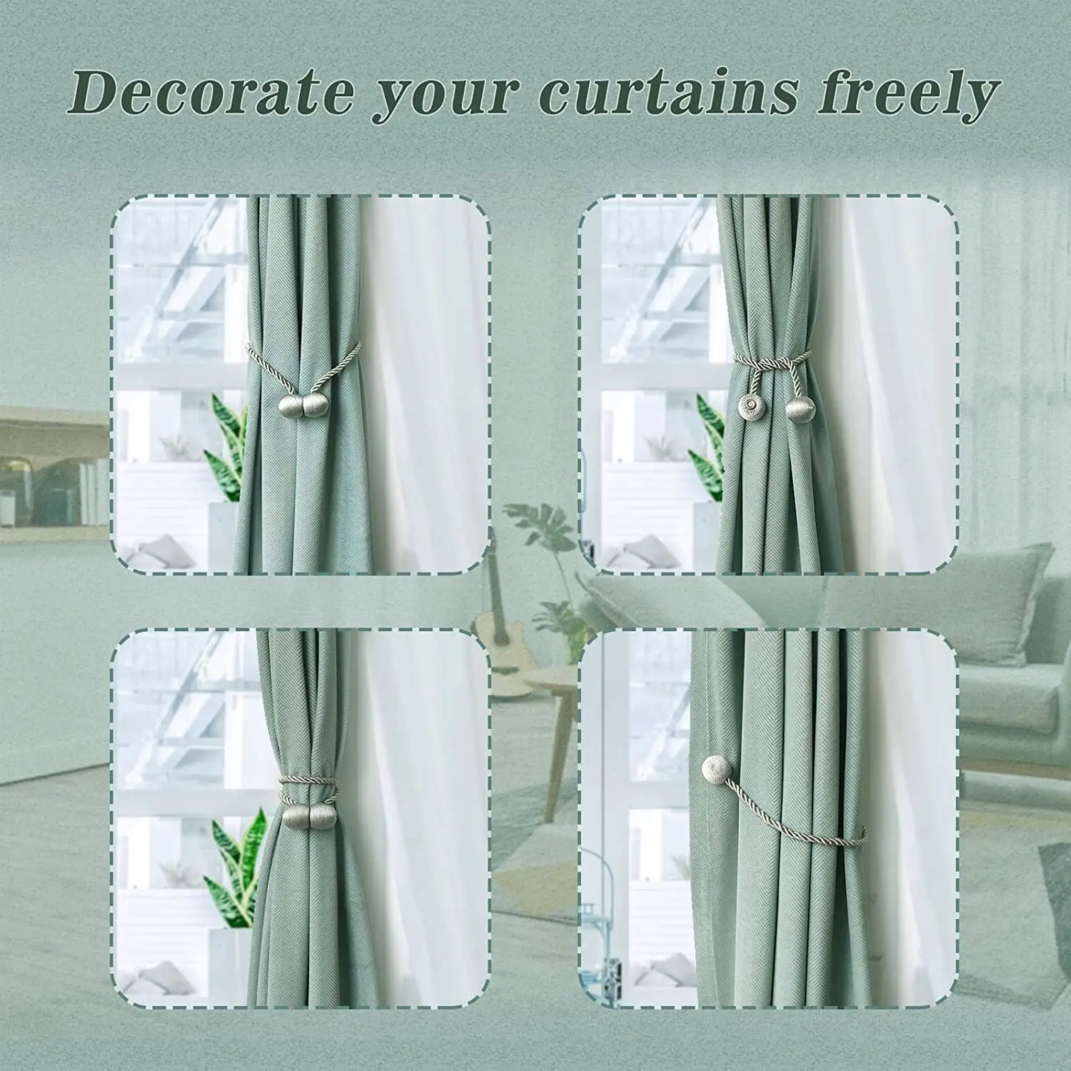 Magnetic Pearl Ball Curtain Tiebacks Rope Back Curtain Holder Buckles Binder Home Decor Hanging Ball Buckle Tie Back 2pc