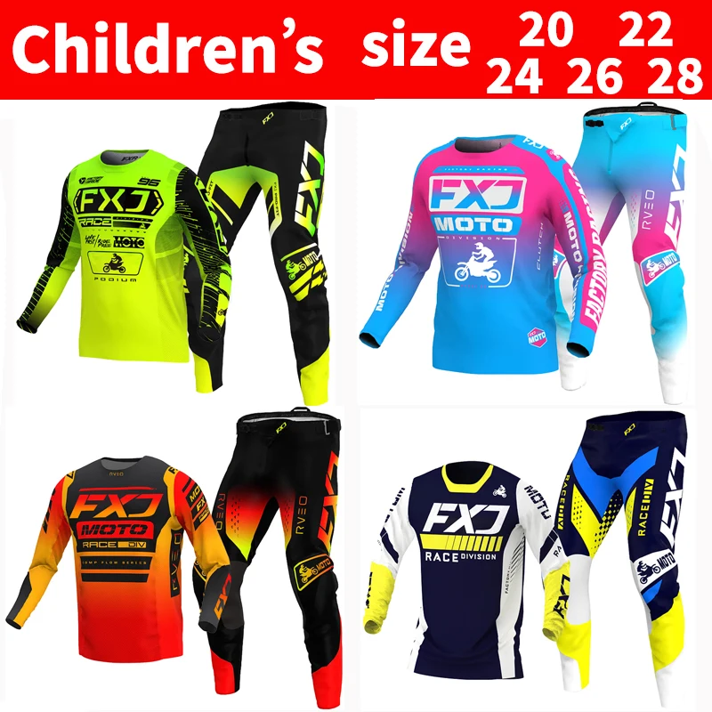 FXJ Motocross Jersey and Pants children kids Youth MTB DH UTV Enduro MX Gear Set Combo Off Road Racing Suit motorcycle