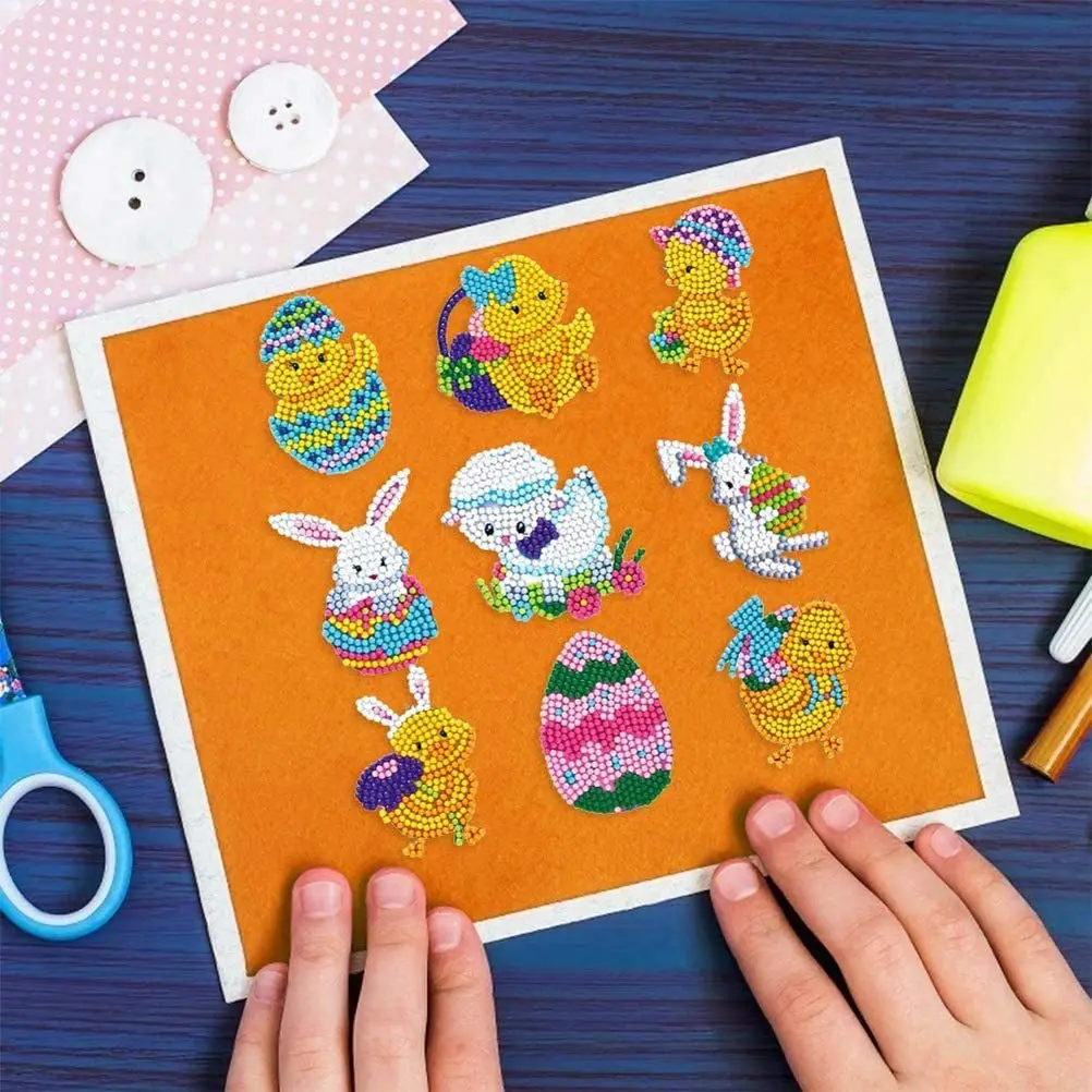 20Pcs DIY Diamond Painting Stickers Kits for Kids Easter Bunny Eggs Diamond  Mosaic Sticker by Numbers Art Crafts Decoration Gift