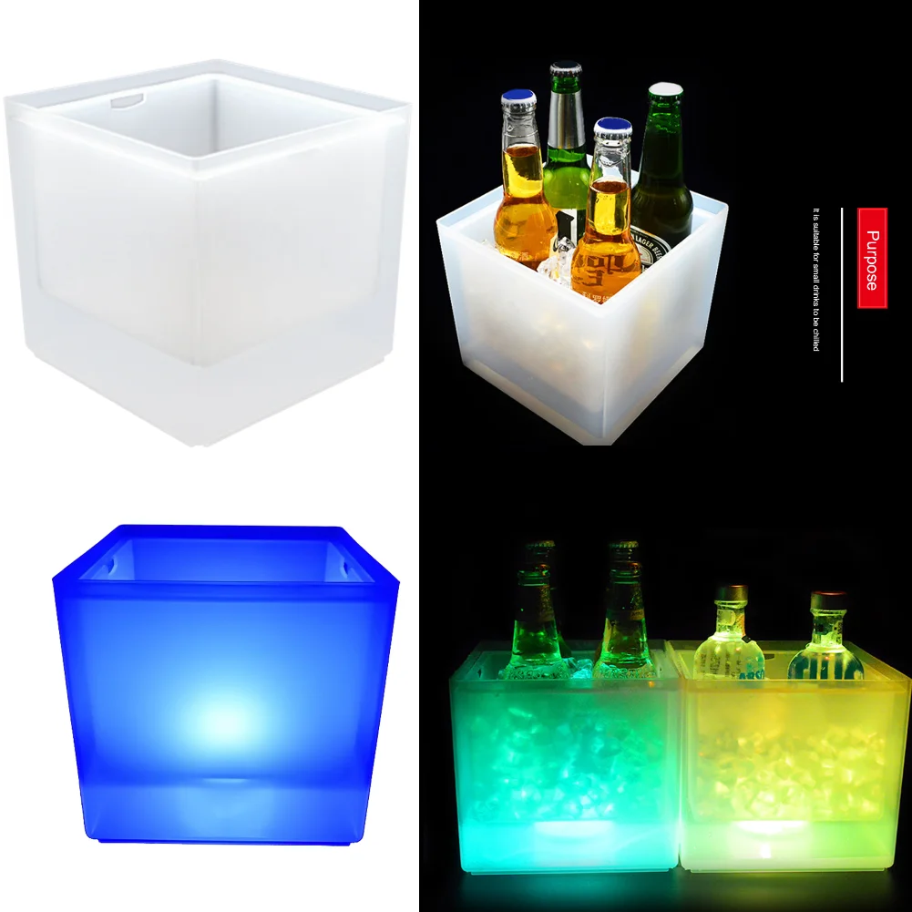3.5/5L LED Ice Bucket RGB Cooler Bucket Double Layer Square Ice Tray Bar Nightclub Light Up Champagne Whiskey Beer