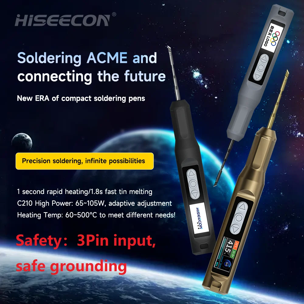HISEECON H1 C210 Soldering Iron Station Adjustable Temperature PD 100W DC 24V 60-550℃ ESD Protection Logo Customized Repair Tool