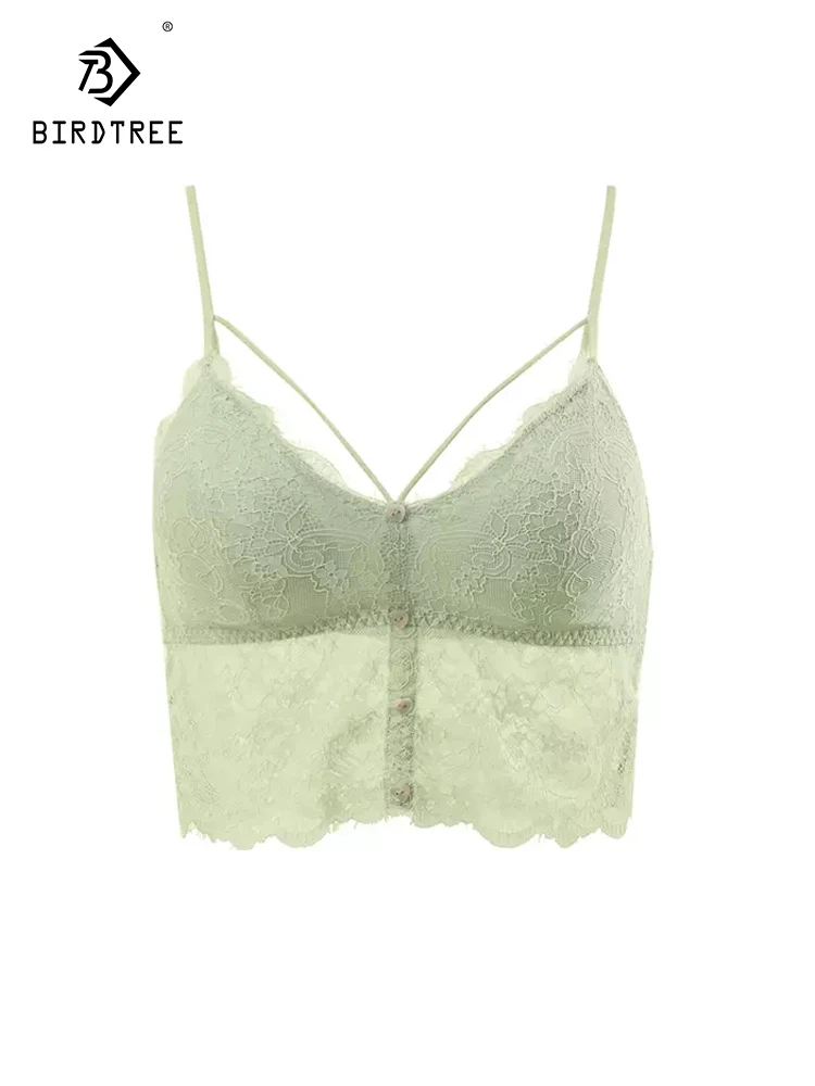 

BirdTree Lining 100%Mulberry Silk Lace Bra, Women Comic Chest Light Thin, Wire Free Simple Underwear, 2024 Spring New P41914QC