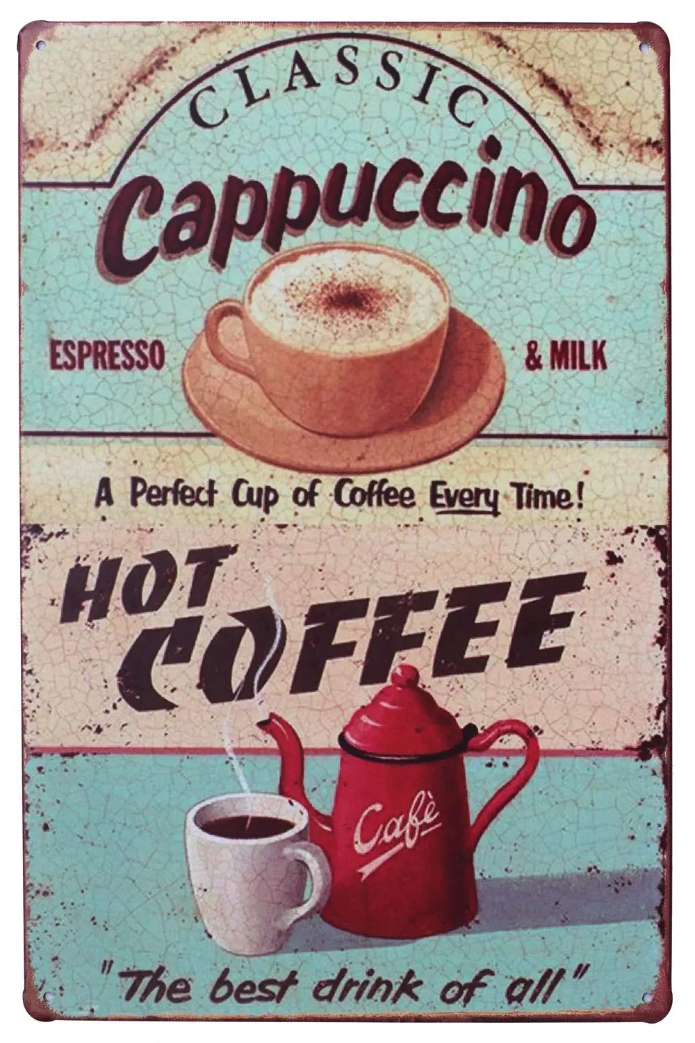 

SUMIK классический капучино горячий кофе ВИНТАЖНЫЙ ПЛАКАТ металлический жестяной знак