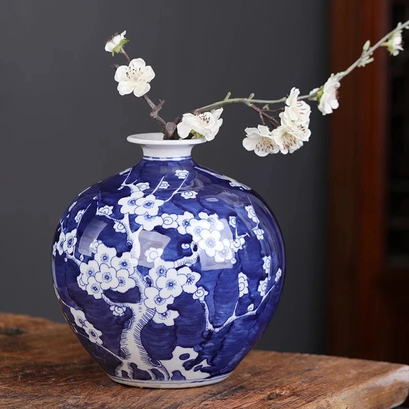 

Jingdezhen Antique Blue And White Porcelain Vase Chinese Hand Painted Plum Porcelain Vase Ornament Home Decoration Living Room F