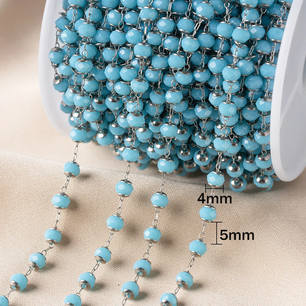 Stainless Steel Beaded Chain for DIY Jewelry Making - 1 Meter Crafting Accessory