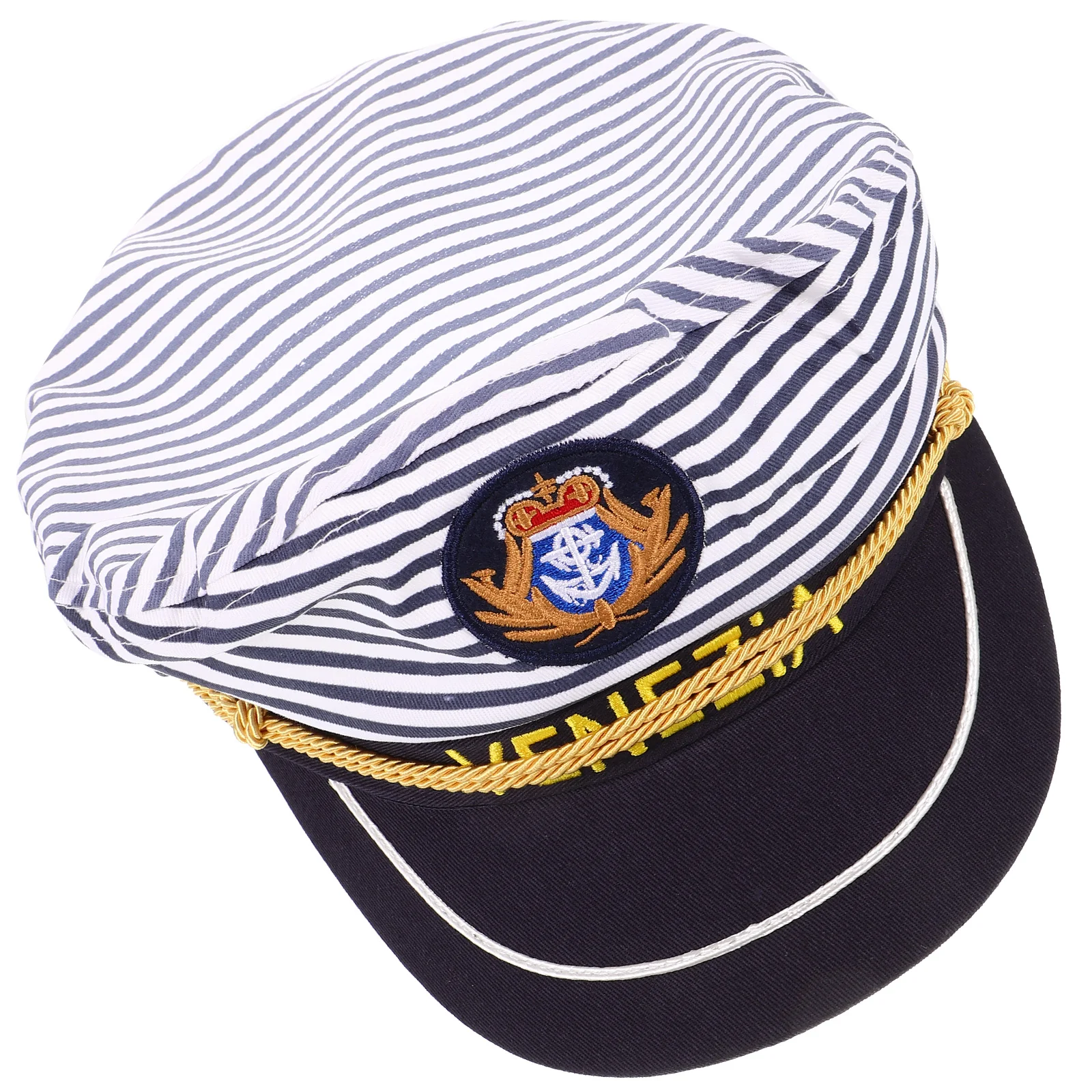 1Pc Blue Stripe Captain Hat Navy Cap Adult Ship Hat Sailor Costume Headwear For Adults Adjustable Premium Material Lightweight