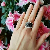 Vintage Luxury Wide Promise Rings for Women Paved Sparkling Black Synthetic Zircon Wedding Bands Rings Fashion Jewelry Gift - Image 3