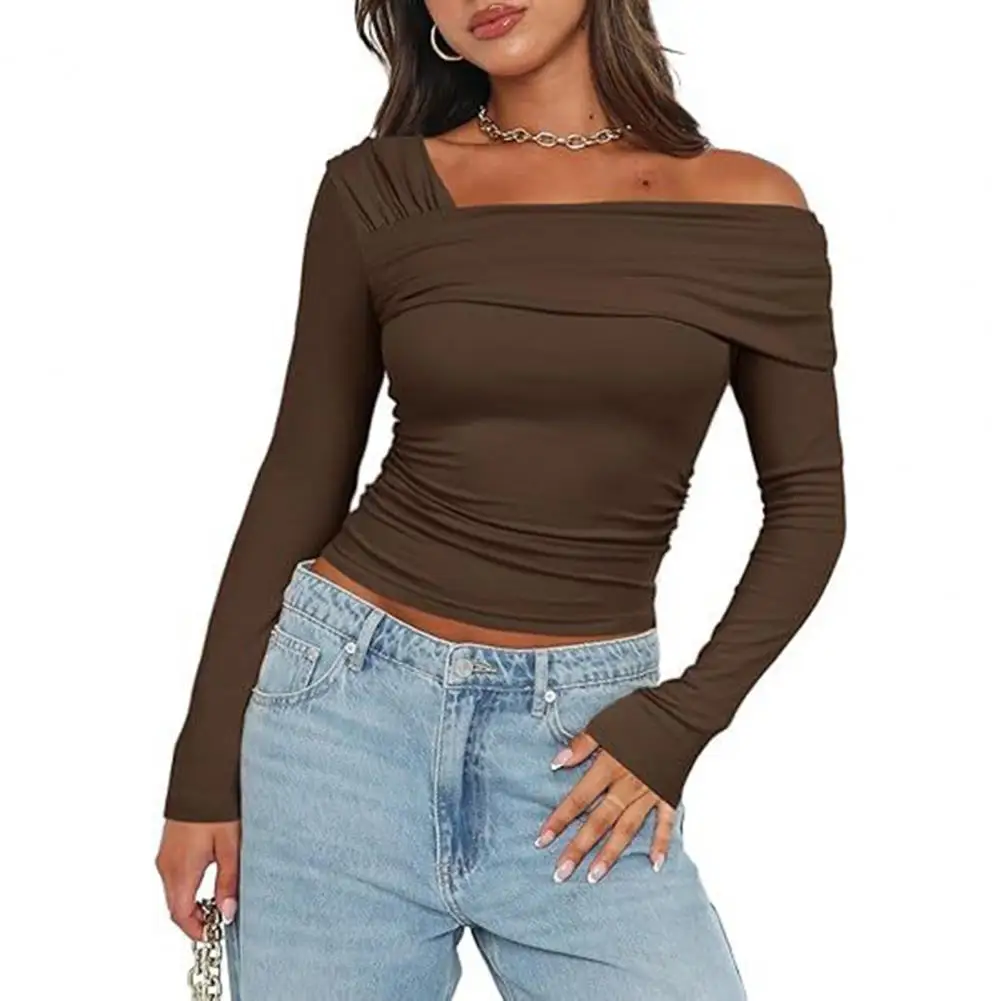 

Women Loose Style Top Off Shoulder Long Sleeve Tops Elegant Commuting Going Out Fashion Shirts for Women Slim Fit Ruched