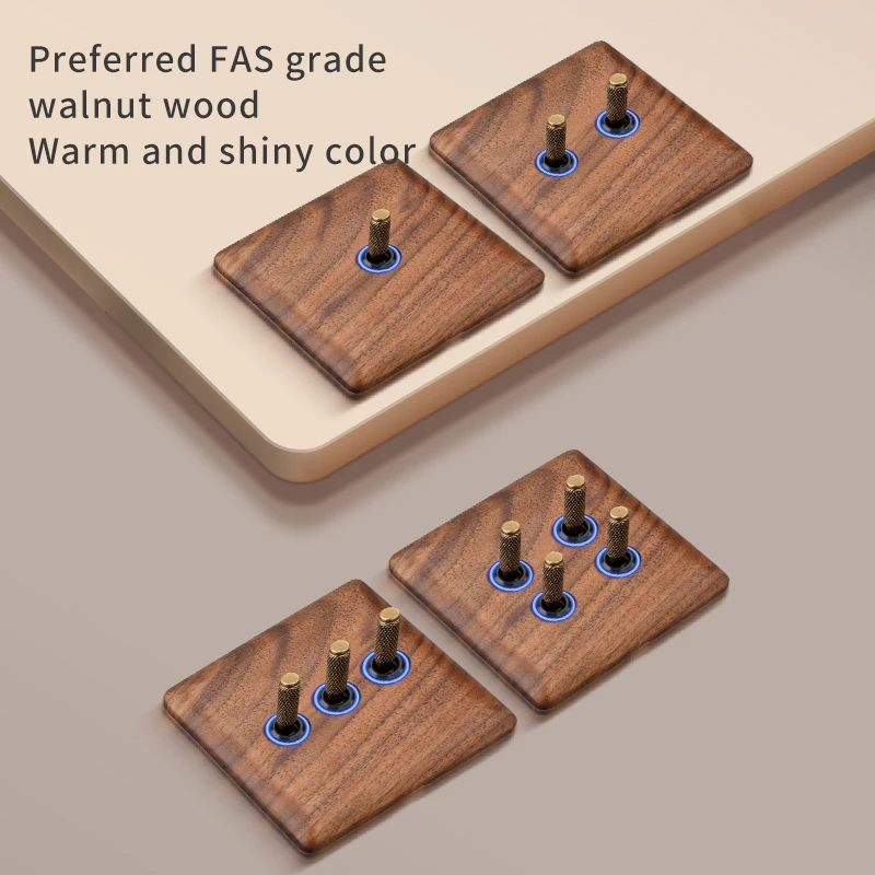 Retro Switch Socket Solid Wood Work Driving Arm Panel Retro Style EU/France/UK 1Gang 2Gang Dual control Solid Wood Wall Switch