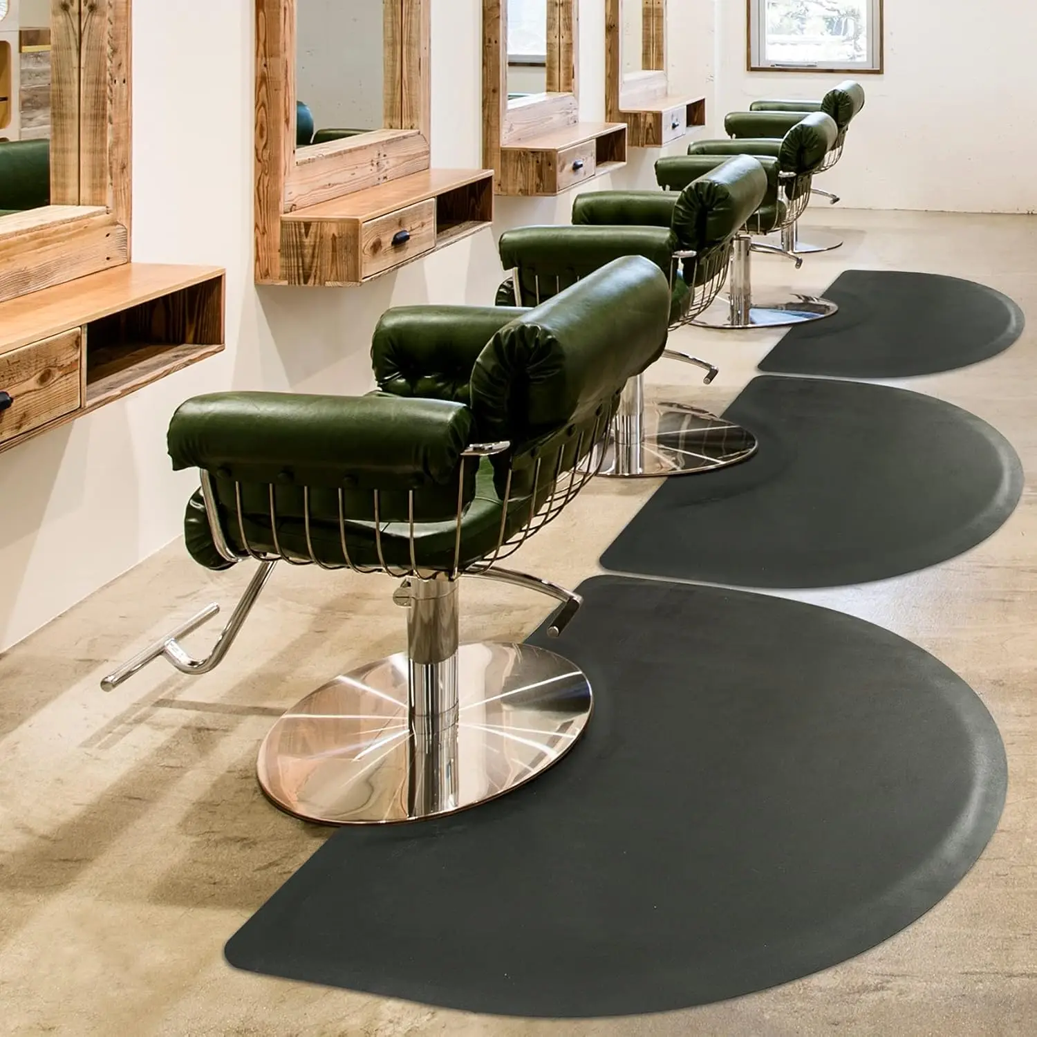Mat 3'x5' Barber Shop Anti-Fatigue Salon Chair Mat - Black Semi Circle Salon mats for Hair Stylist - 1/2" Thick Comfort Sa