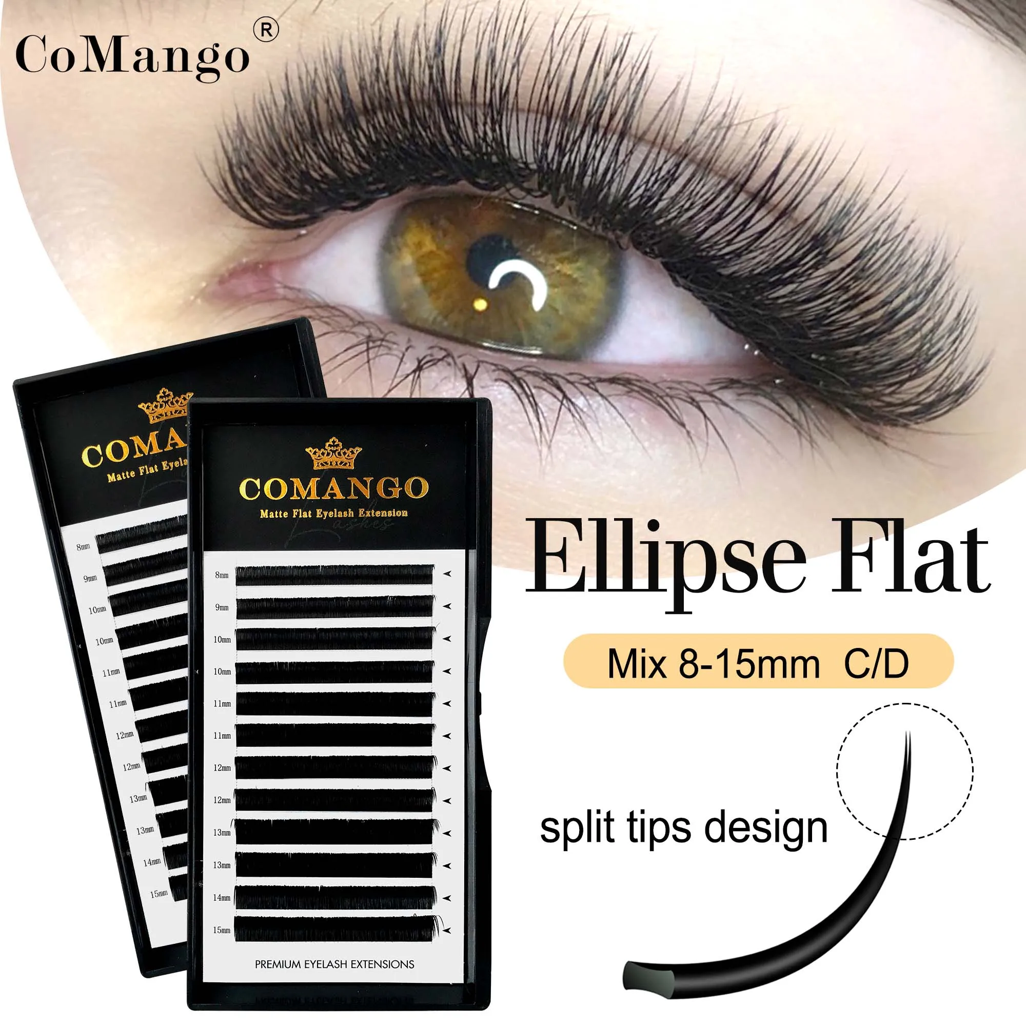Mix-8-15mm Matte Grey Black Flat Ellipse Eyelash Extension Lasting Blooming Lashes Split Tips Premium False Mink Classic Lash