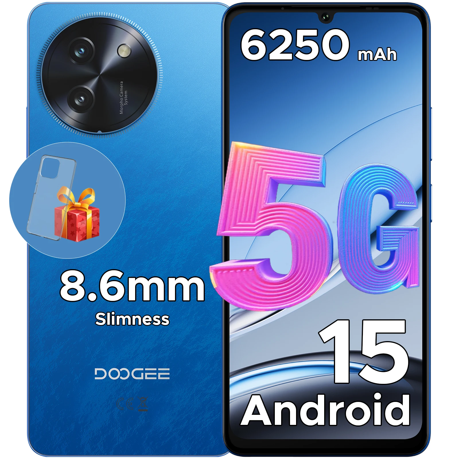 DOOGEE Note59 Smartphone 5G Android 15 | 32GB RAM (8+24 Estesa) + 128GB ROM, 6250mAh, Display 6.75" 120Hz, AI 16MP, NFC, 2025, Blu