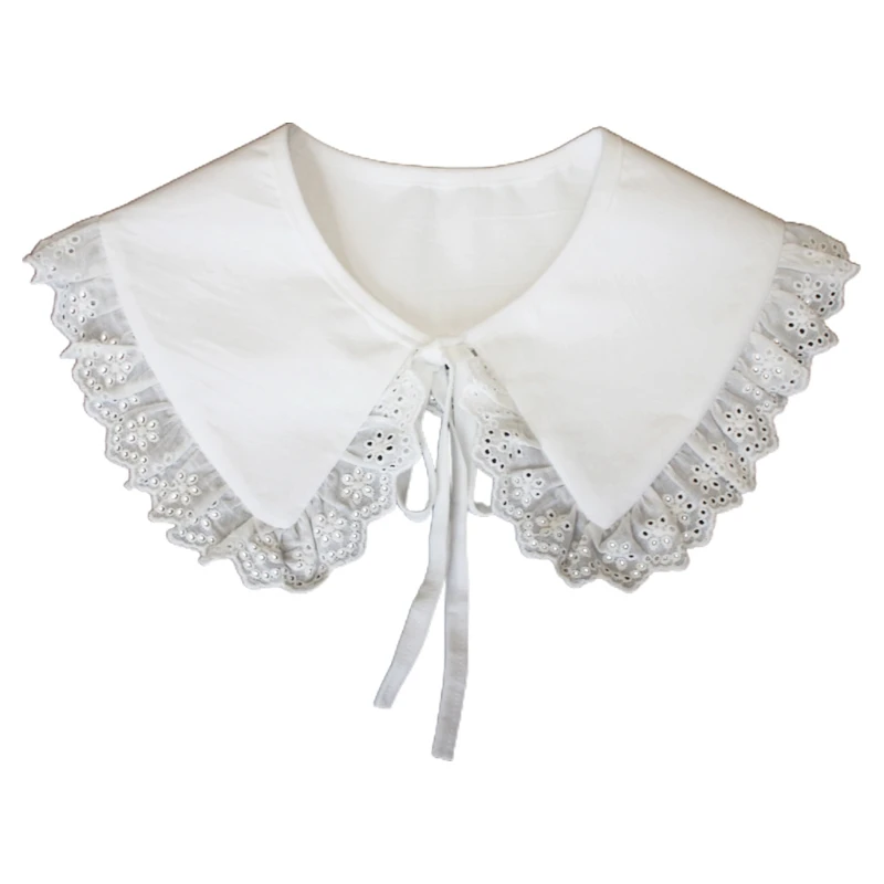 

Women Girls Self-Tie False Collar Shawl Embroidery Floral Lace Patchwork Necklace Vintage Pleated Decorative